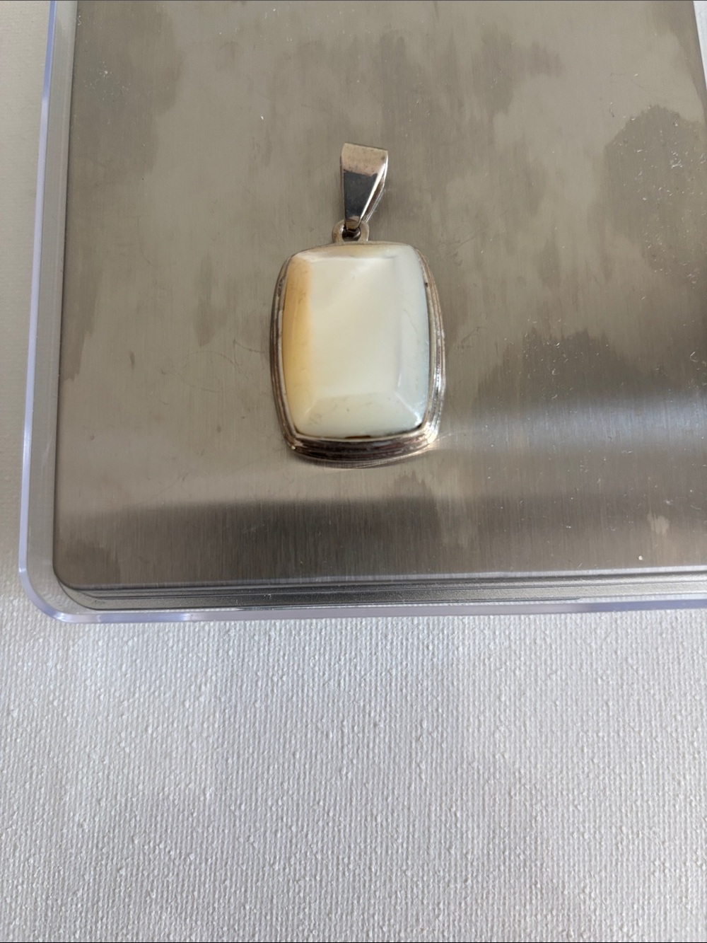 Sterling Silver Rectangular White Stone Pendant